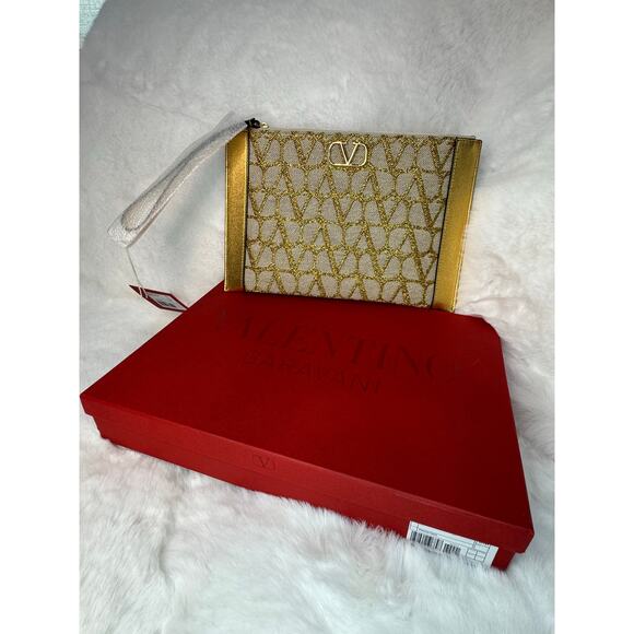 Valentino Handbags - Valentino Garavani VLogo Signature Pouch (Gold/Canvas)